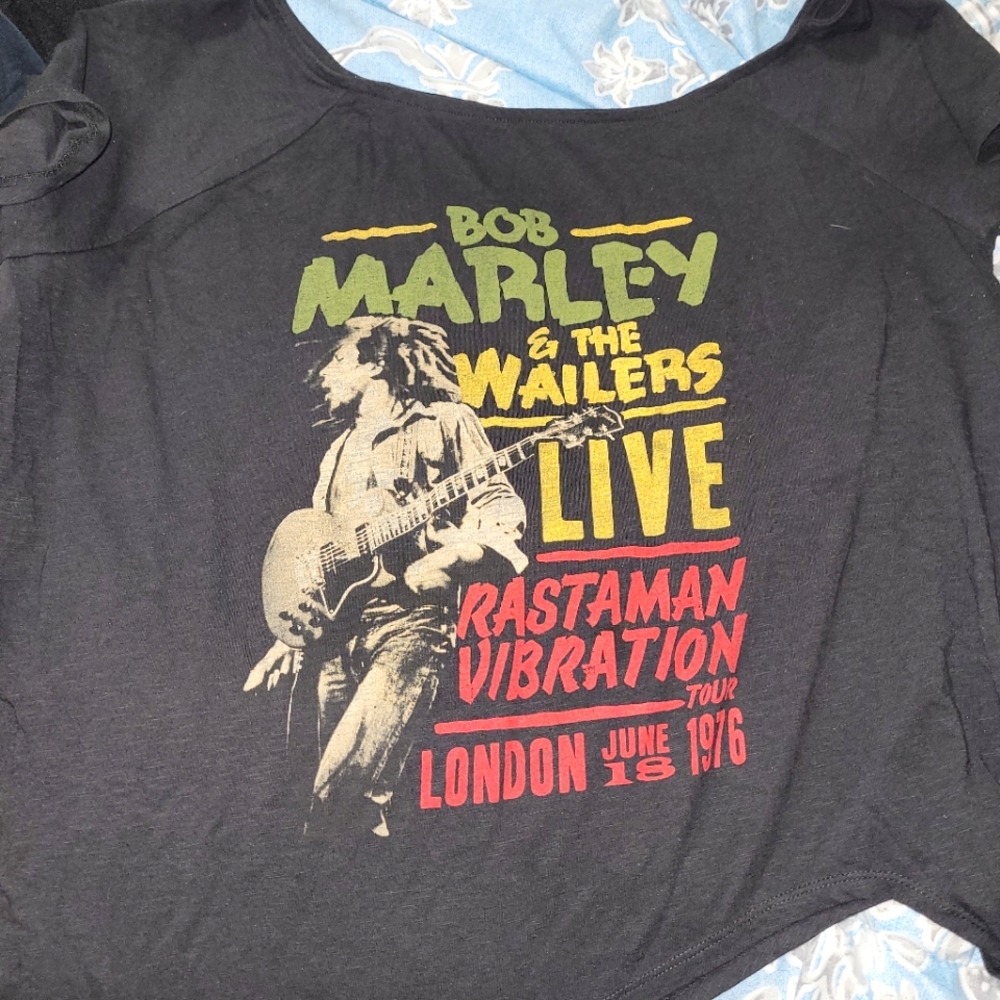 Off shoulder bob marley shirt